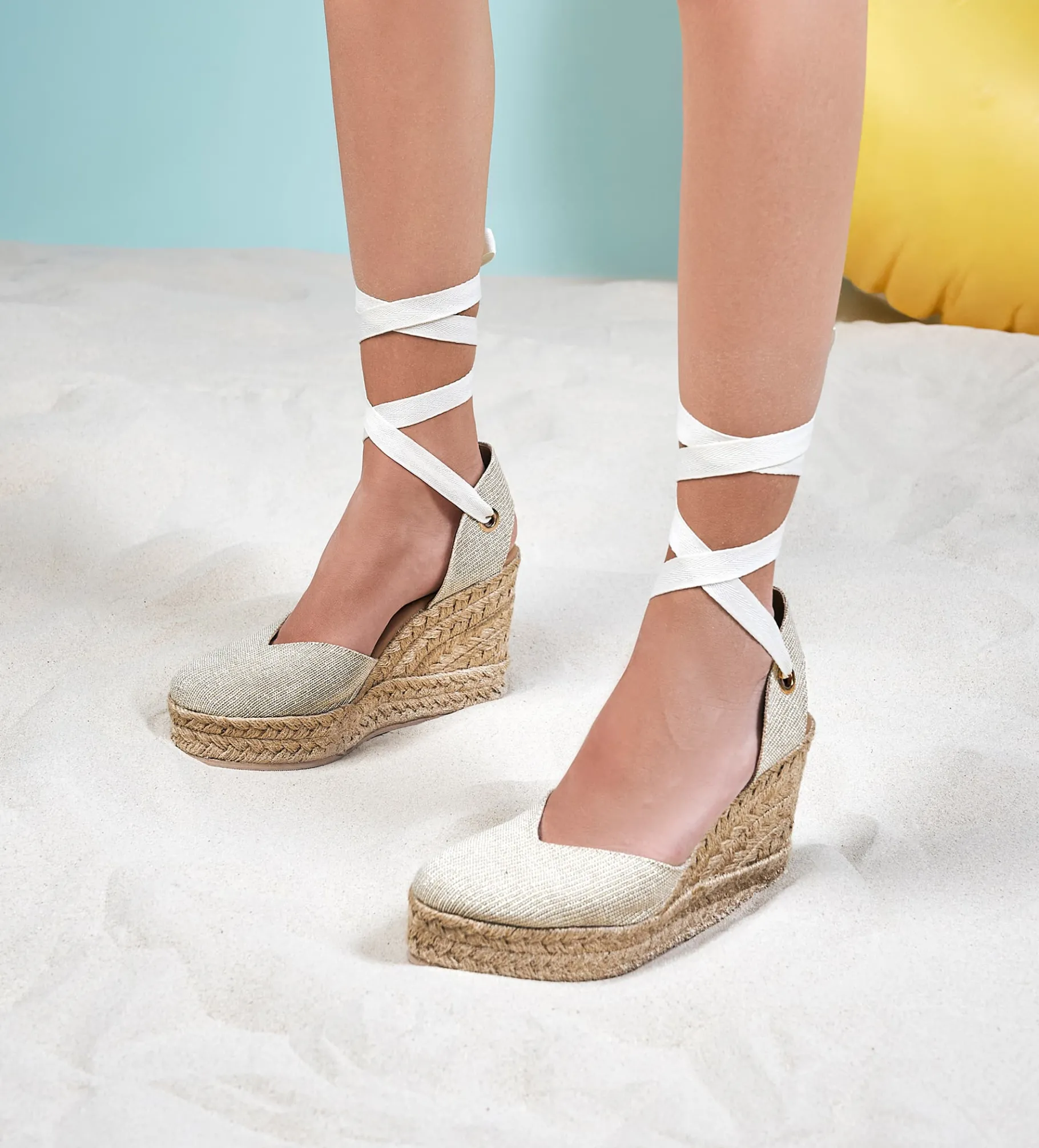 Outlet ALPARGATA CUÑA TEXTIL BEIGE ORO Mujer Sandalias Y Plataformas