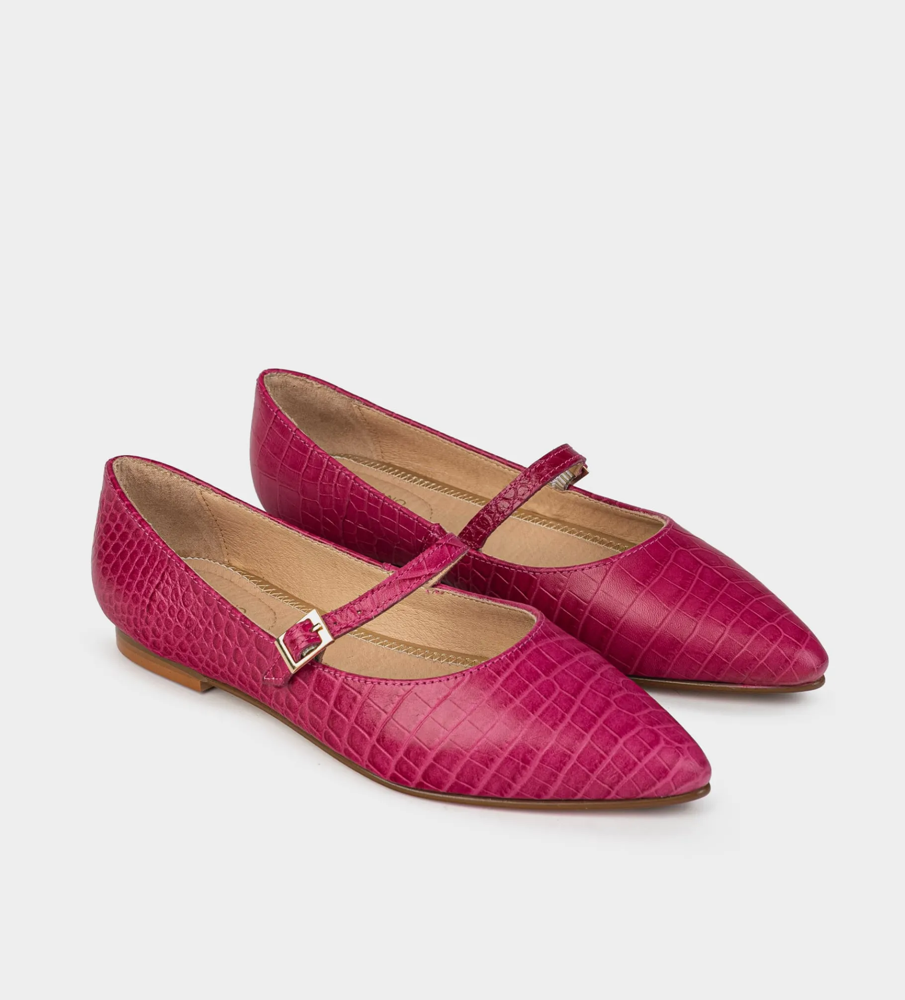Fashion BALERINA MARY JANE TEXTURA PIEL ROSA Mujer Flats Y Mocasines