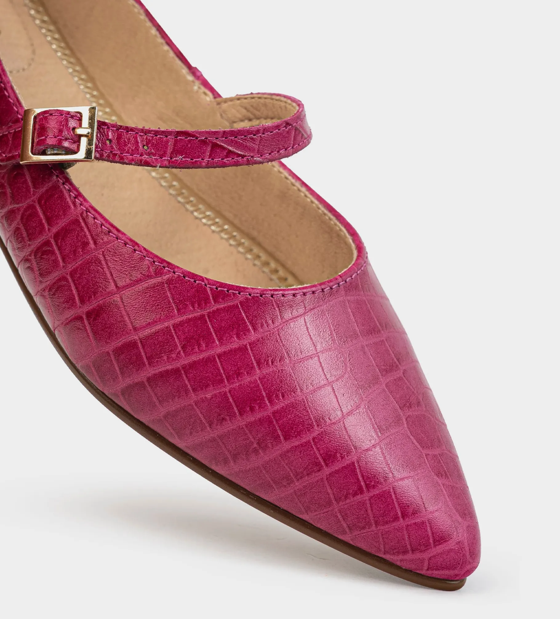 Fashion BALERINA MARY JANE TEXTURA PIEL ROSA Mujer Flats Y Mocasines