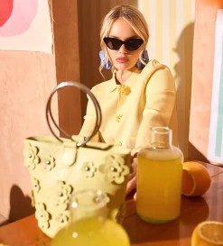 Clearance BOLSO BUCKET FLORES PIEL AMARILLO Mujer Bolsos | Bolsos Y Accesorios