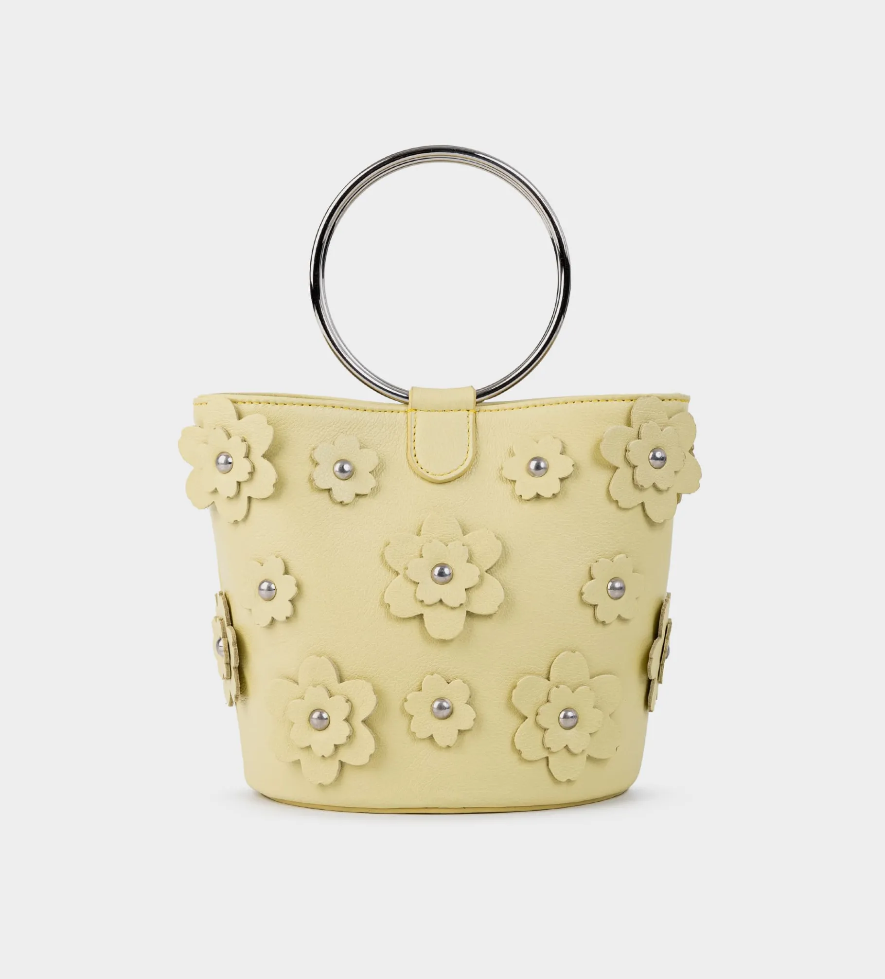 Clearance BOLSO BUCKET FLORES PIEL AMARILLO Mujer Bolsos | Bolsos Y Accesorios