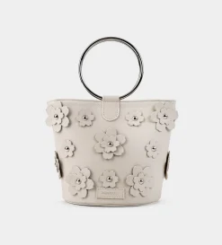 Discount BOLSO BUCKET FLORES PIEL BLANCO Mujer Fiesta | Bolsos Y Accesorios