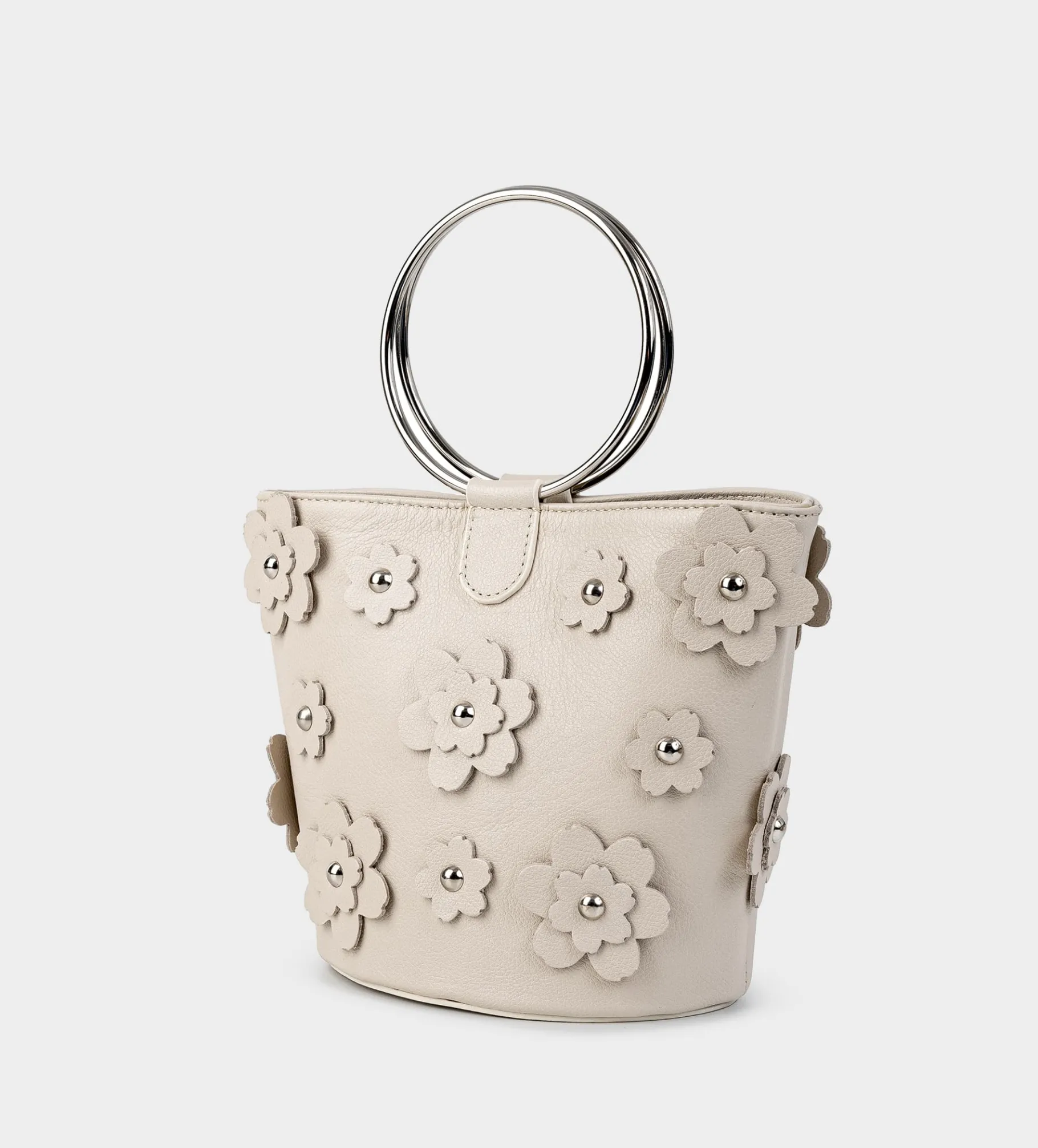 Discount BOLSO BUCKET FLORES PIEL BLANCO Mujer Fiesta | Bolsos Y Accesorios