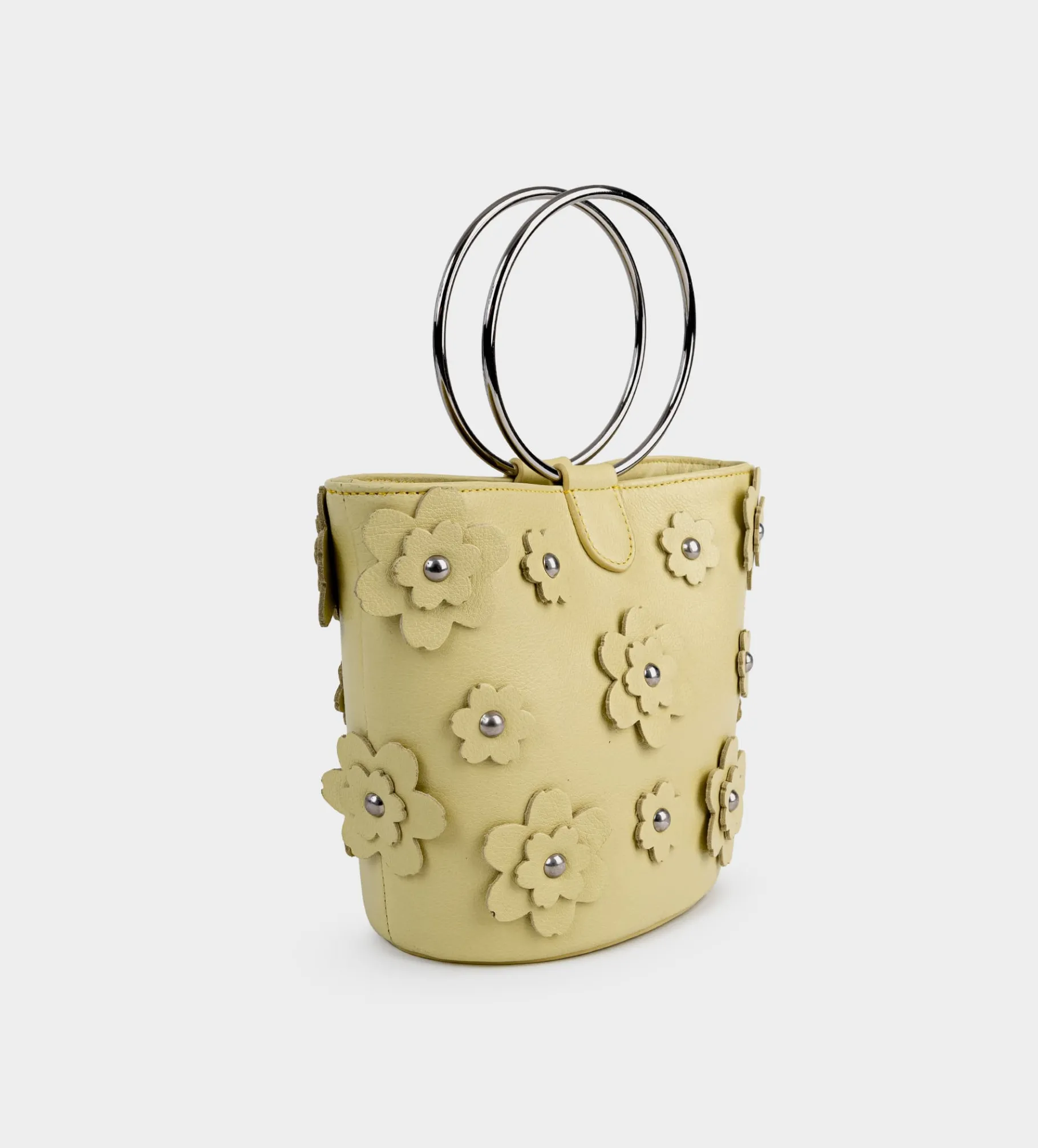 Clearance BOLSO BUCKET FLORES PIEL AMARILLO Mujer Bolsos | Bolsos Y Accesorios