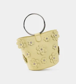 Clearance BOLSO BUCKET FLORES PIEL AMARILLO Mujer Bolsos | Bolsos Y Accesorios