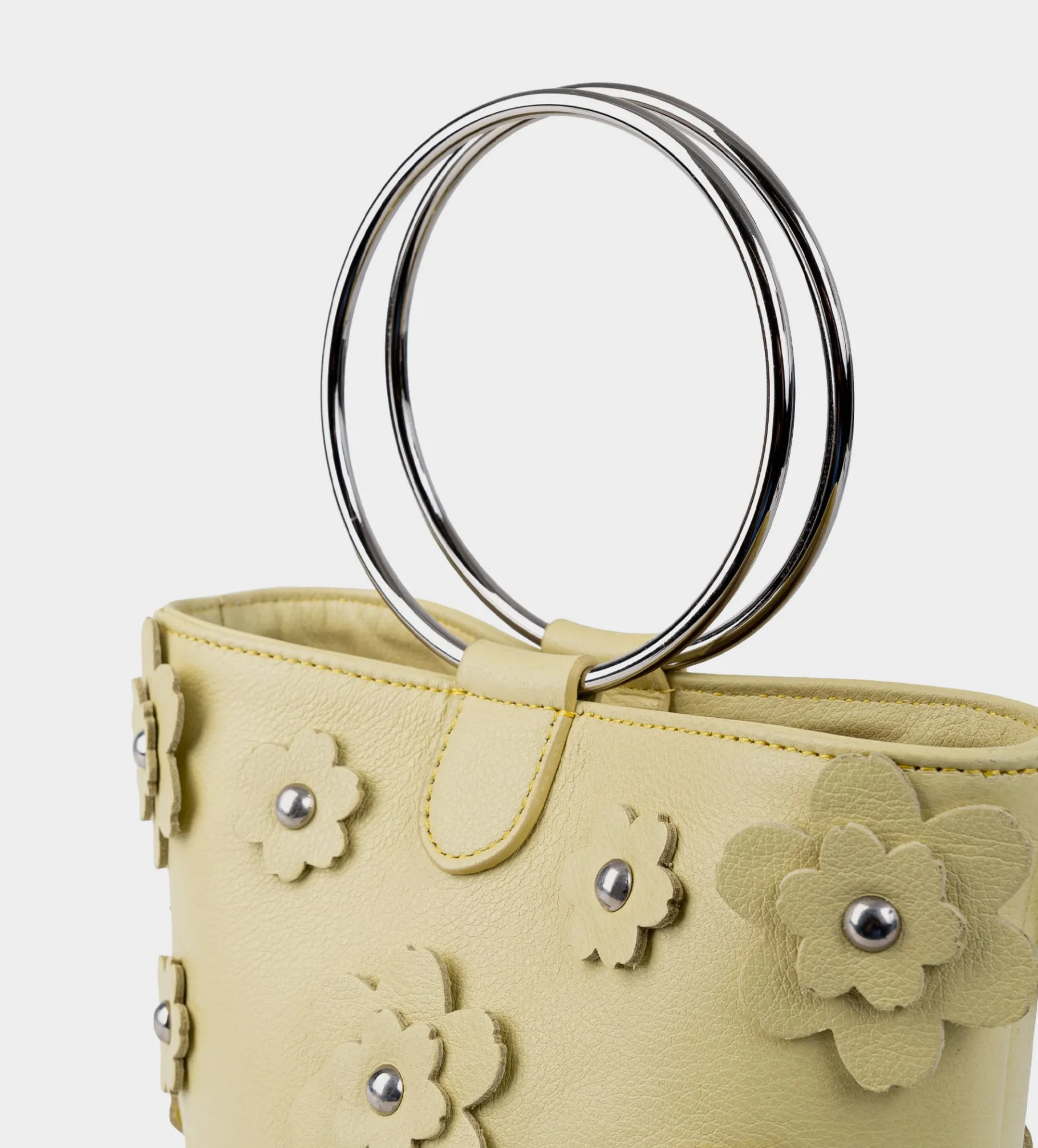 Clearance BOLSO BUCKET FLORES PIEL AMARILLO Mujer Bolsos | Bolsos Y Accesorios
