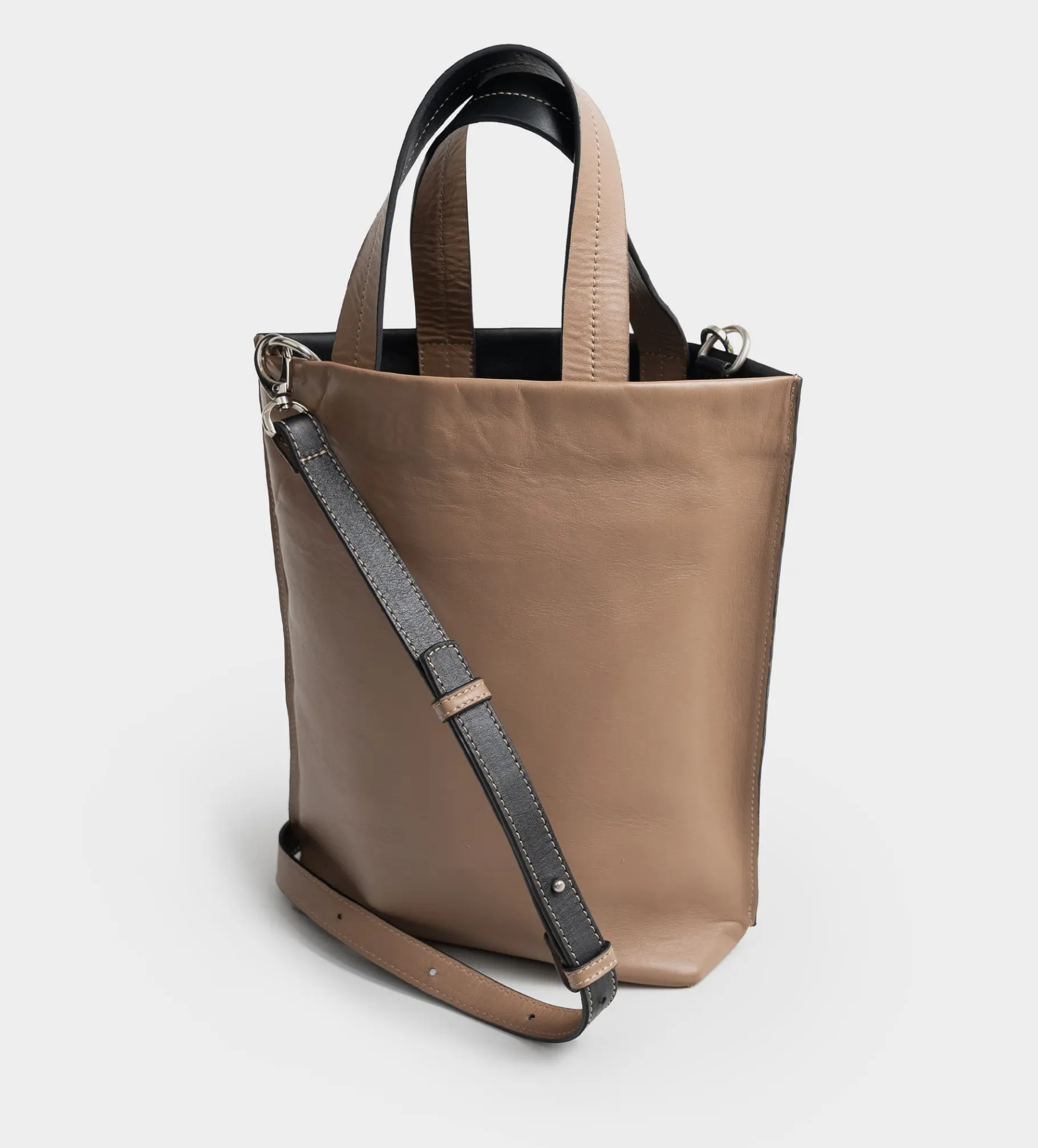Clearance BOLSO TOTE PIEL BICOLOR NEGRO / BEIGE Mujer Piel Auténtica | Bolsos Y Accesorios