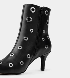 Hot BOTÍN TACÓN PIEL NEGRO OJILLOS Mujer Botas Y Botines | Piel Auténtica