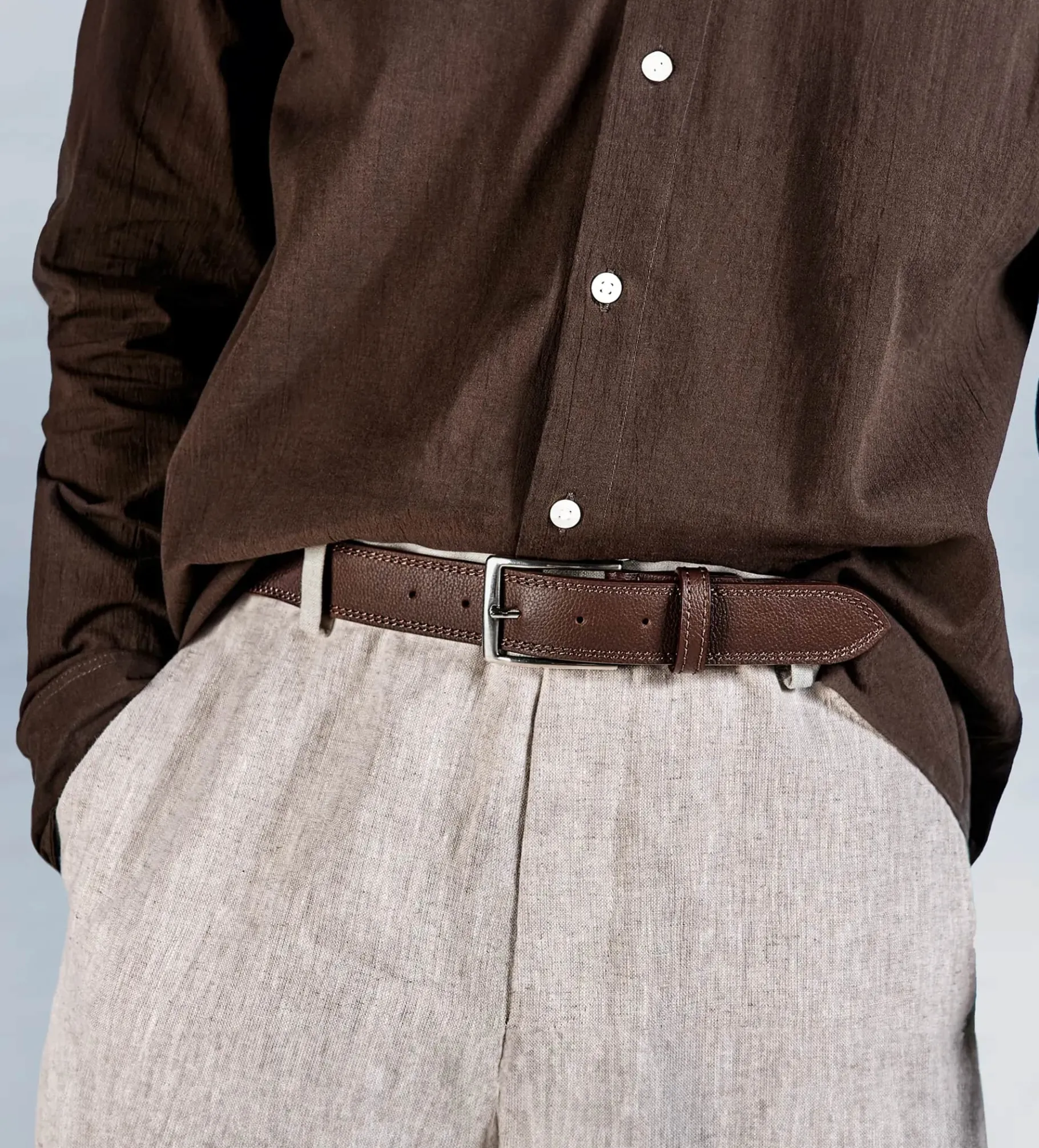 Clearance CINTURÓN HERRAJE PLATA PIEL AUTÉNTICA COGNAC Hombre Cinturones | Cinturones