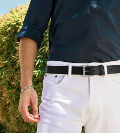 Sale CINTURÓN TEXTURA PIEL AUTÉNTICA NEGRO Hombre Cinturones | Cinturones
