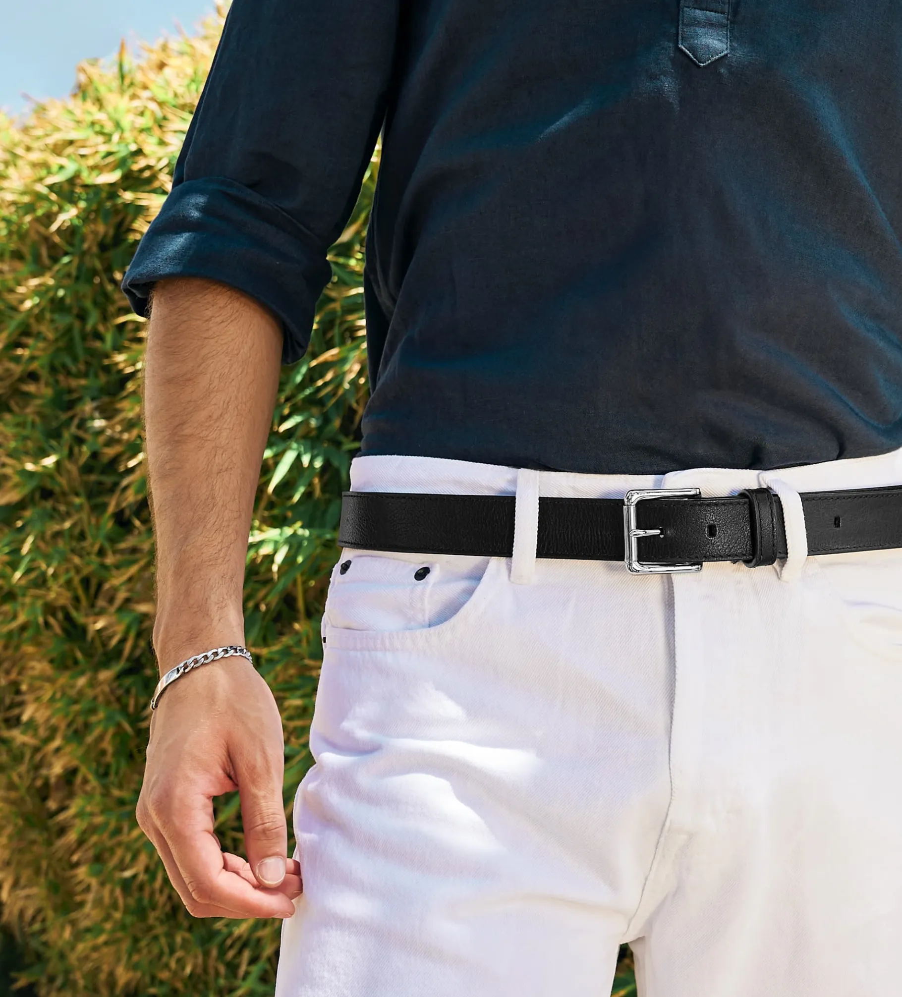 Sale CINTURÓN TEXTURA PIEL AUTÉNTICA NEGRO Hombre Cinturones | Cinturones