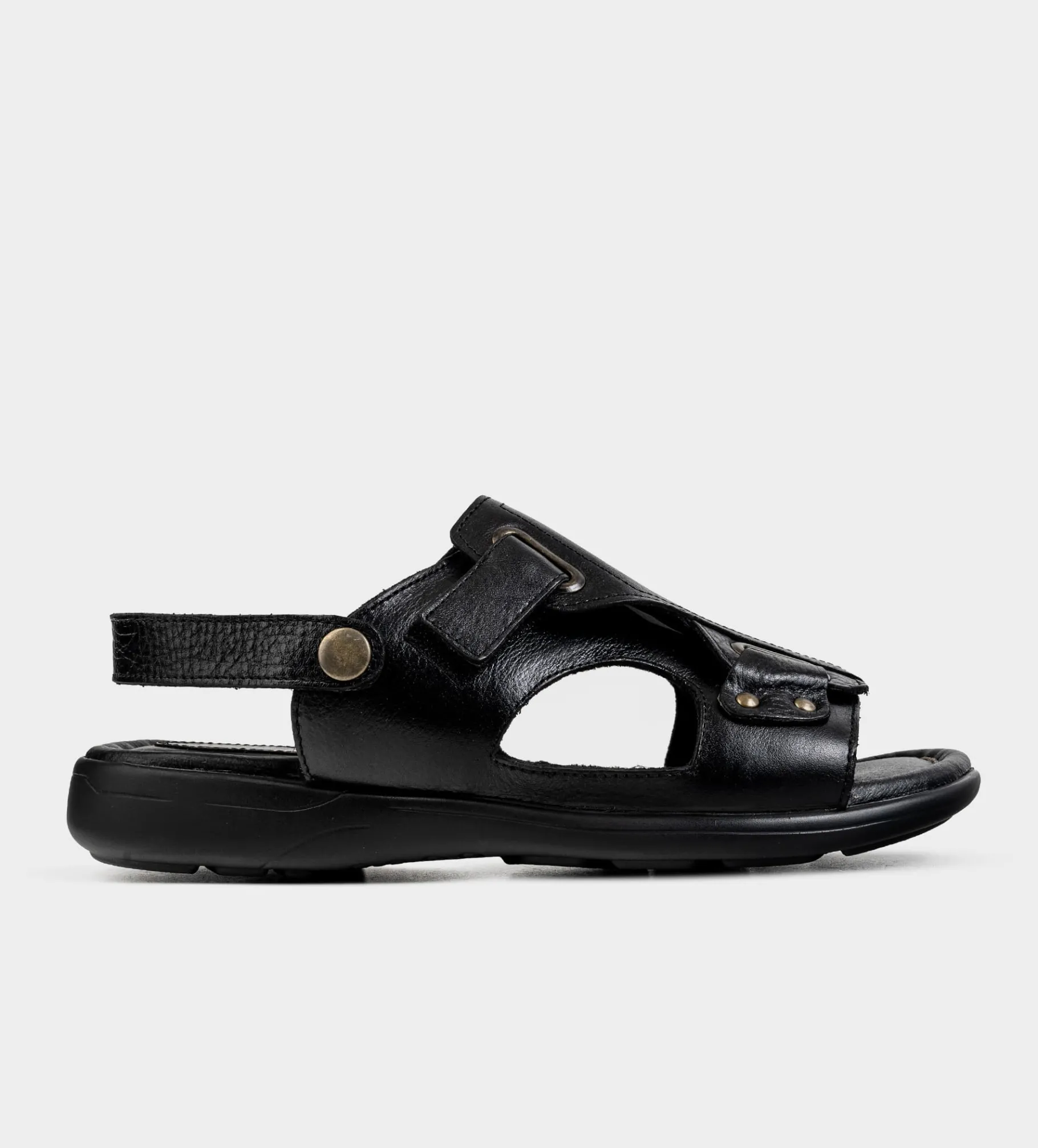 New SANDALIA CONFORT AJUSTABLE PIEL NEGRO Hombre Sandalias