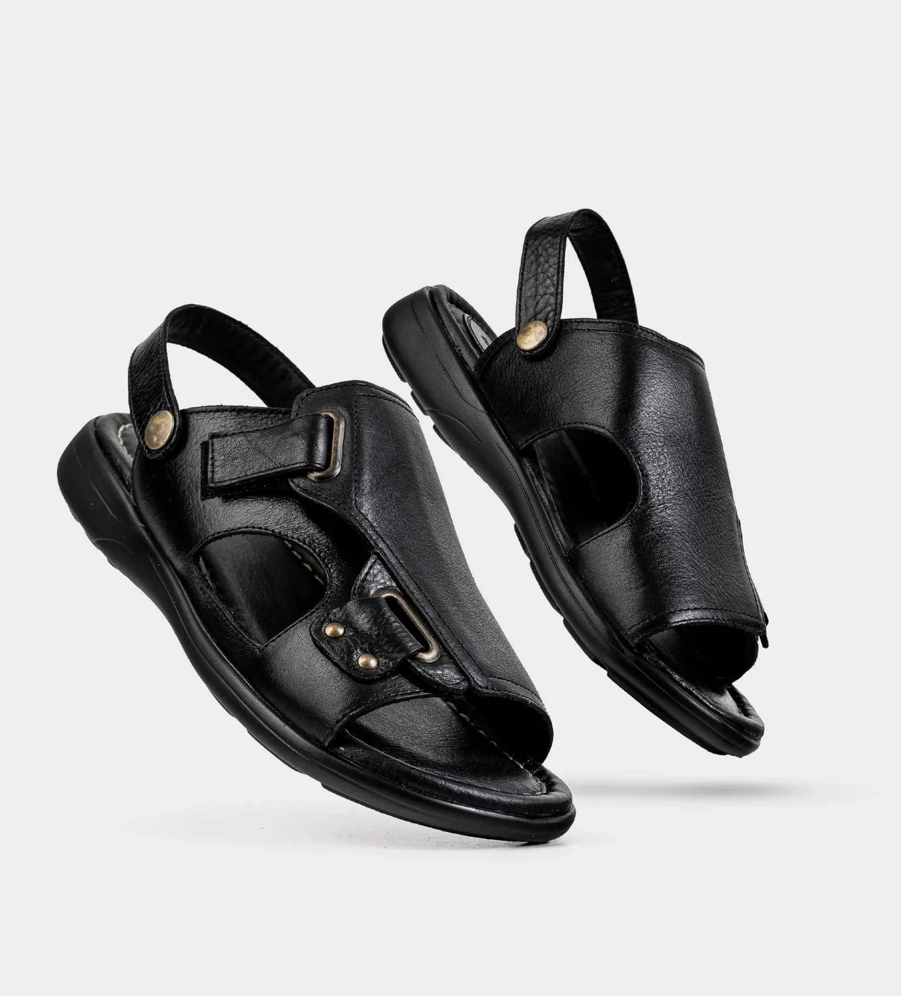 New SANDALIA CONFORT AJUSTABLE PIEL NEGRO Hombre Sandalias