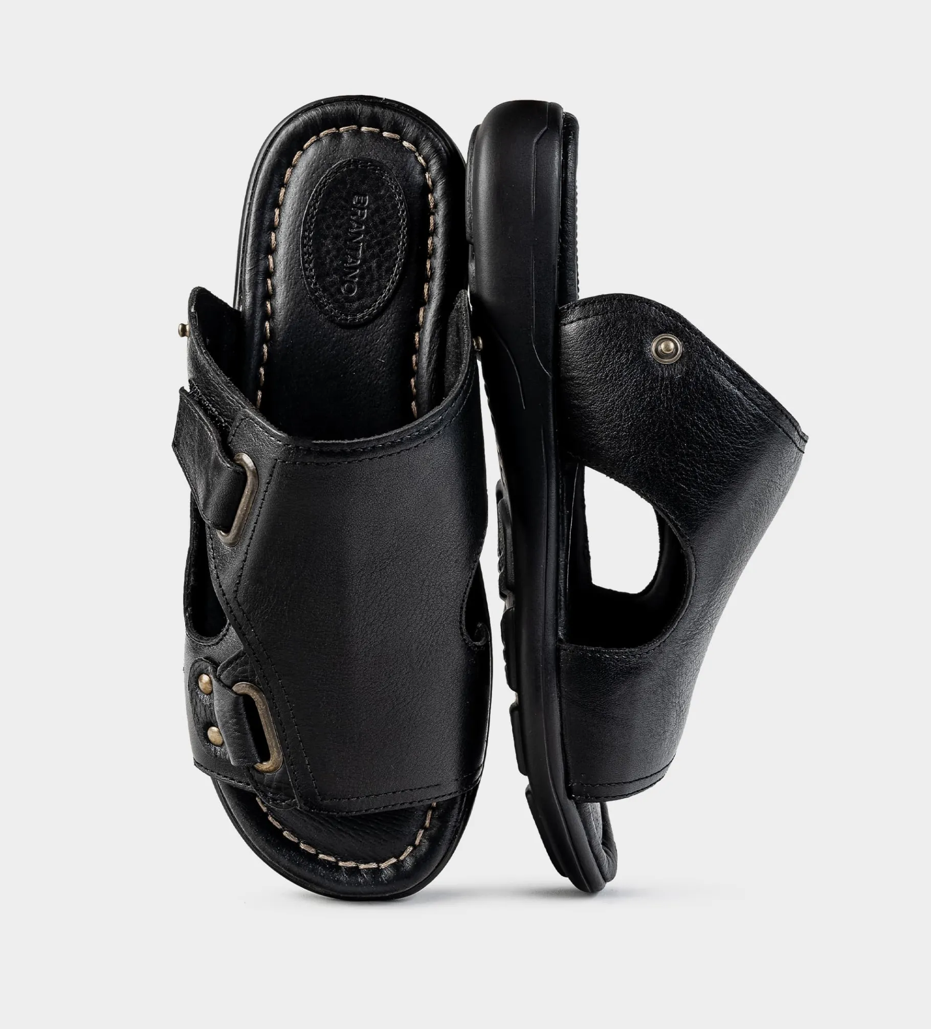 New SANDALIA CONFORT AJUSTABLE PIEL NEGRO Hombre Sandalias