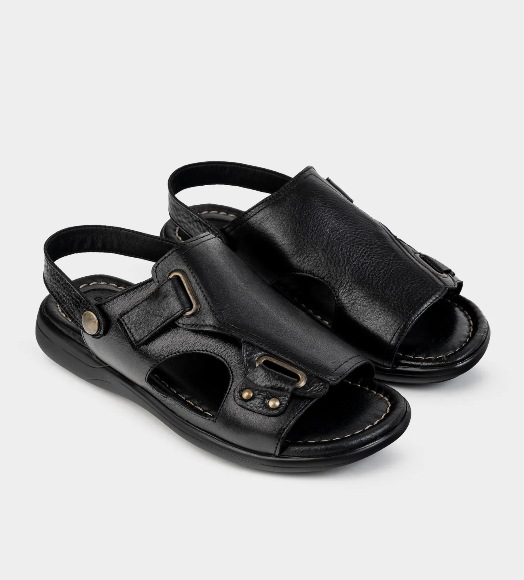 New SANDALIA CONFORT AJUSTABLE PIEL NEGRO Hombre Sandalias