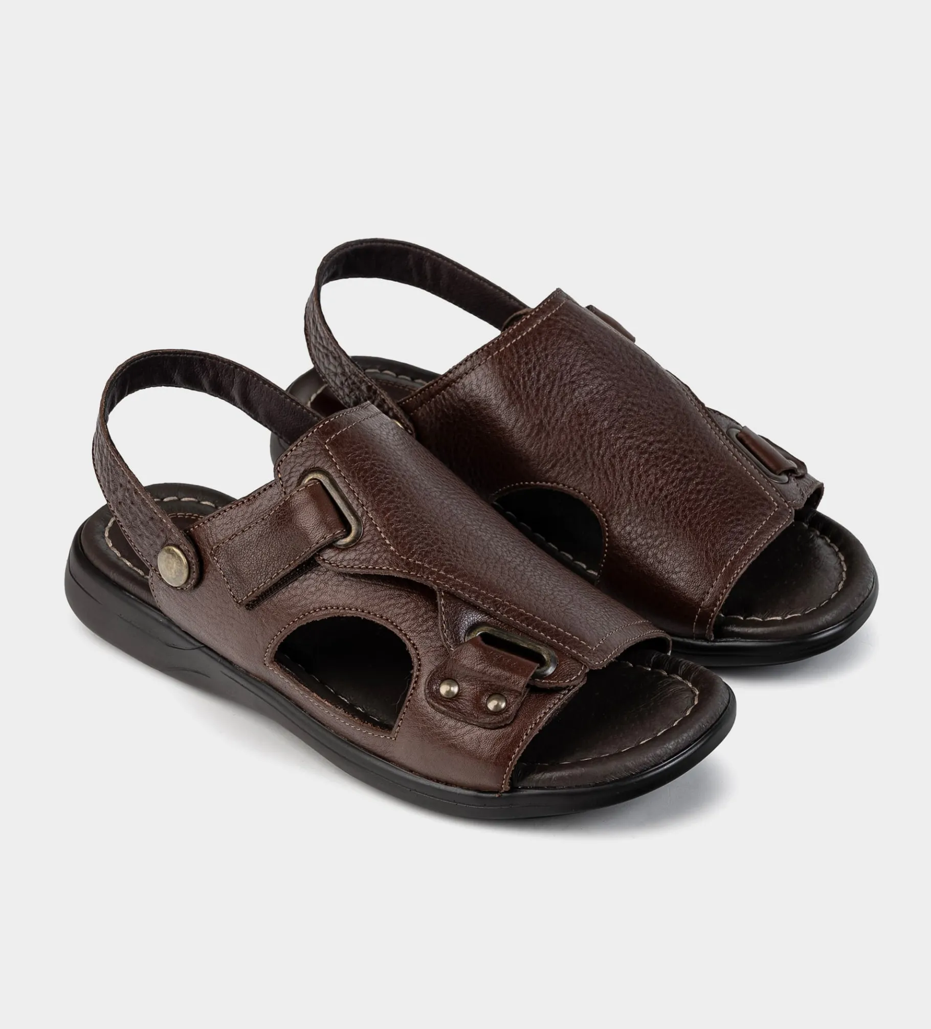 Discount SANDALIA CONFORT AJUSTABLE PIEL CAFÉ Hombre Sandalias