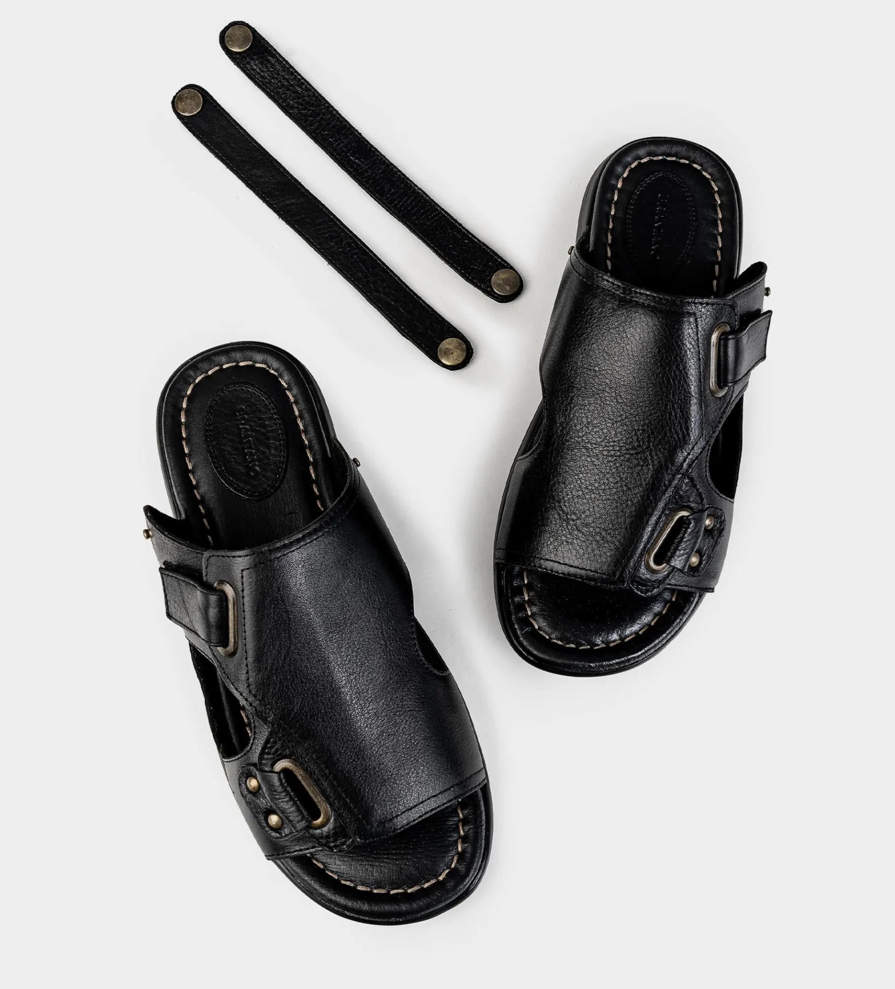 New SANDALIA CONFORT AJUSTABLE PIEL NEGRO Hombre Sandalias