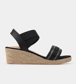 New SANDALIA CUÑA YUTE NEGRO Mujer Sandalias Y Plataformas