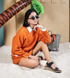 New SANDALIA CUÑA YUTE NEGRO Mujer Sandalias Y Plataformas