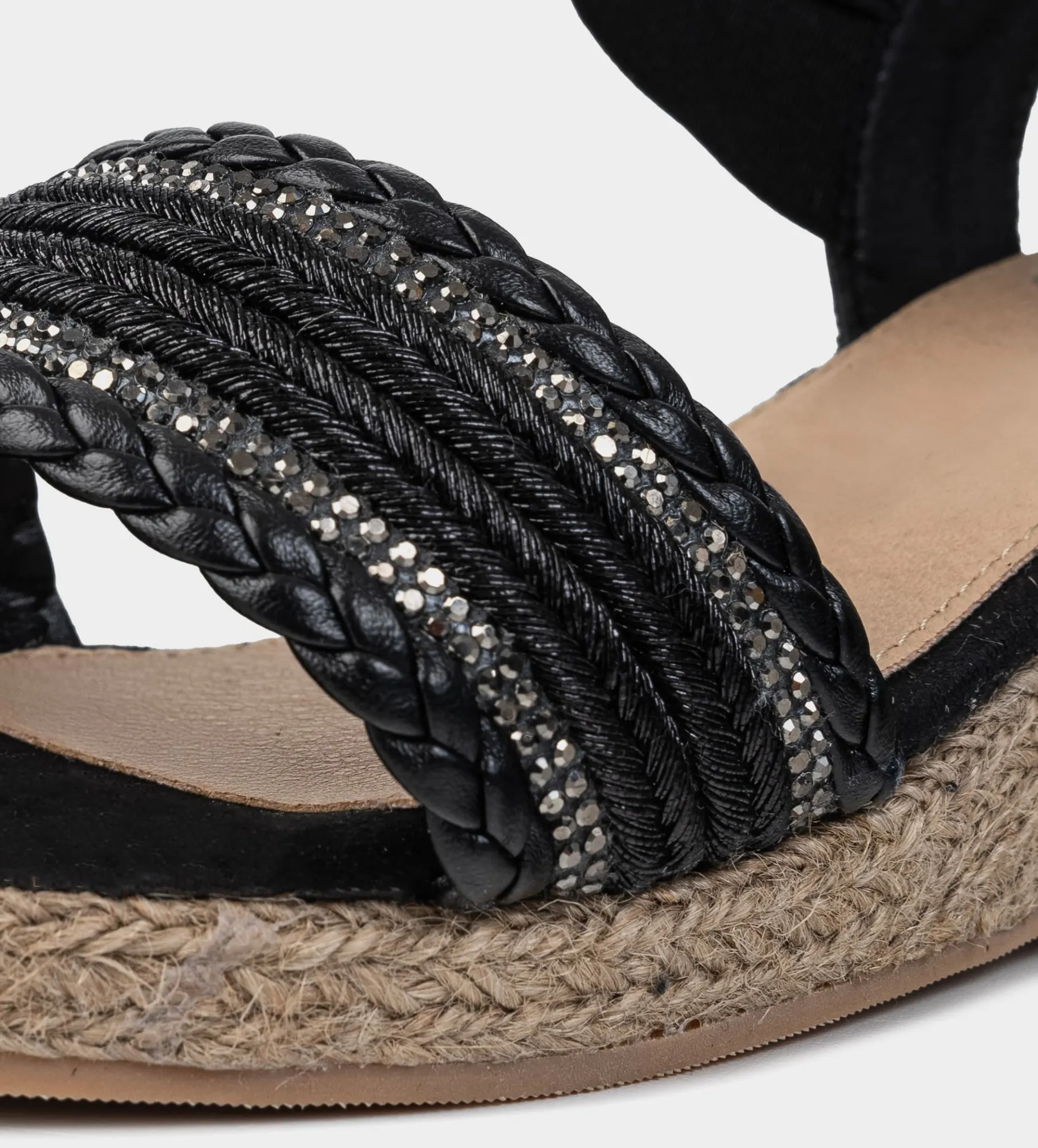 New SANDALIA CUÑA YUTE NEGRO Mujer Sandalias Y Plataformas
