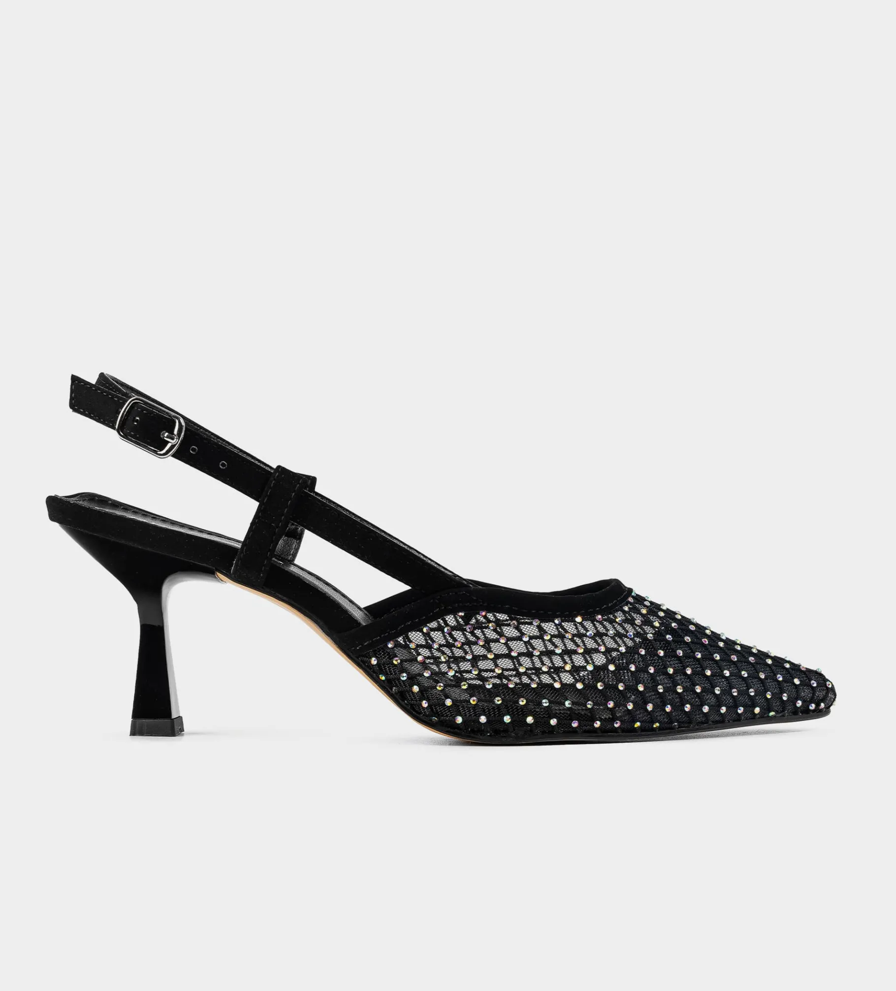 New SANDALIA DESTALONADA MALLA BRILLOS NEGRO Mujer Fiesta | Tacones Y Zapatillas