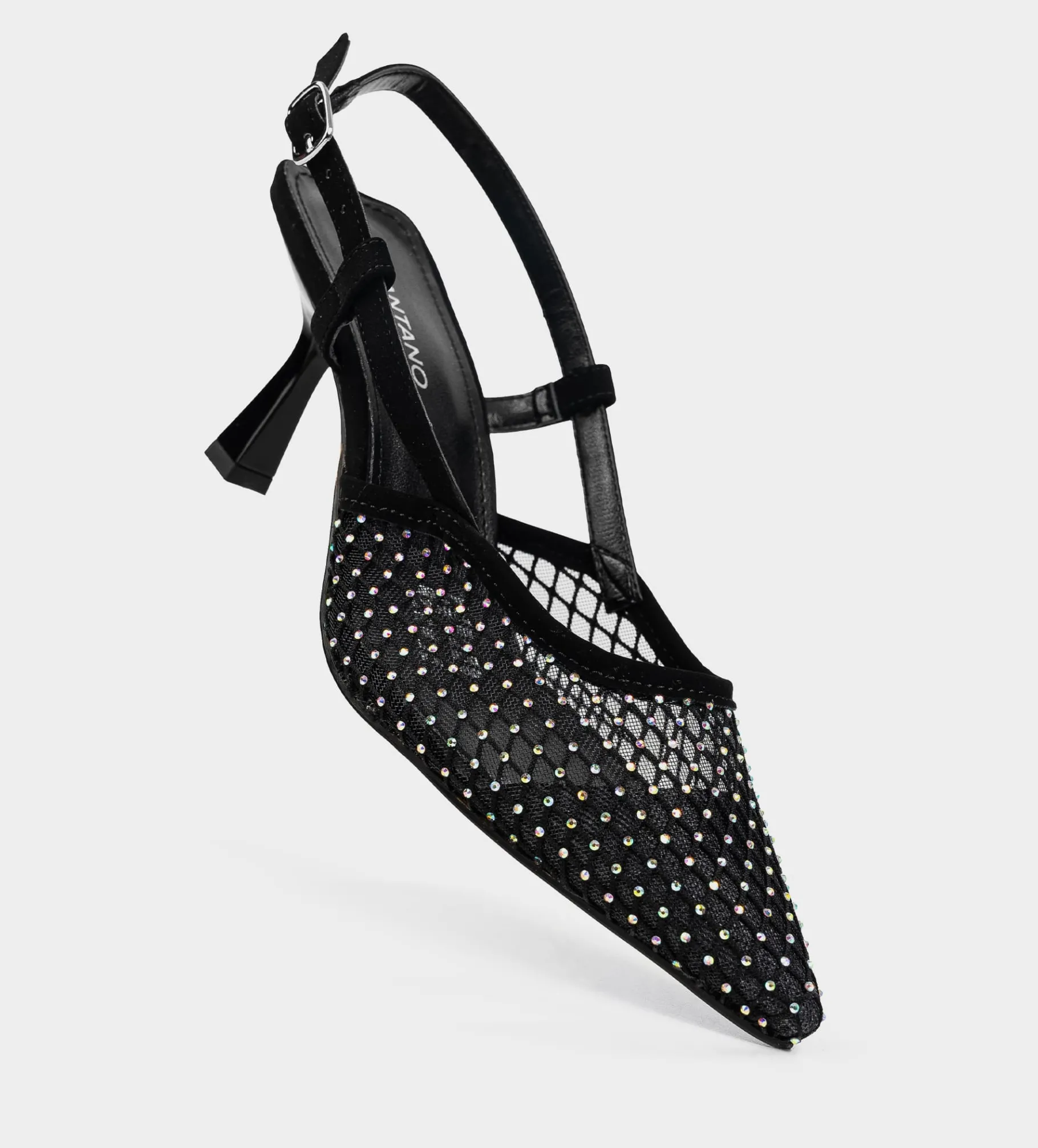 New SANDALIA DESTALONADA MALLA BRILLOS NEGRO Mujer Fiesta | Tacones Y Zapatillas