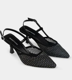 New SANDALIA DESTALONADA MALLA BRILLOS NEGRO Mujer Fiesta | Tacones Y Zapatillas