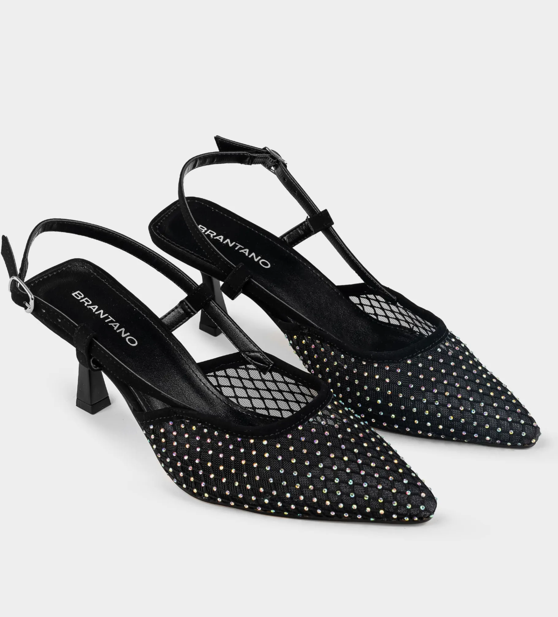 New SANDALIA DESTALONADA MALLA BRILLOS NEGRO Mujer Fiesta | Tacones Y Zapatillas