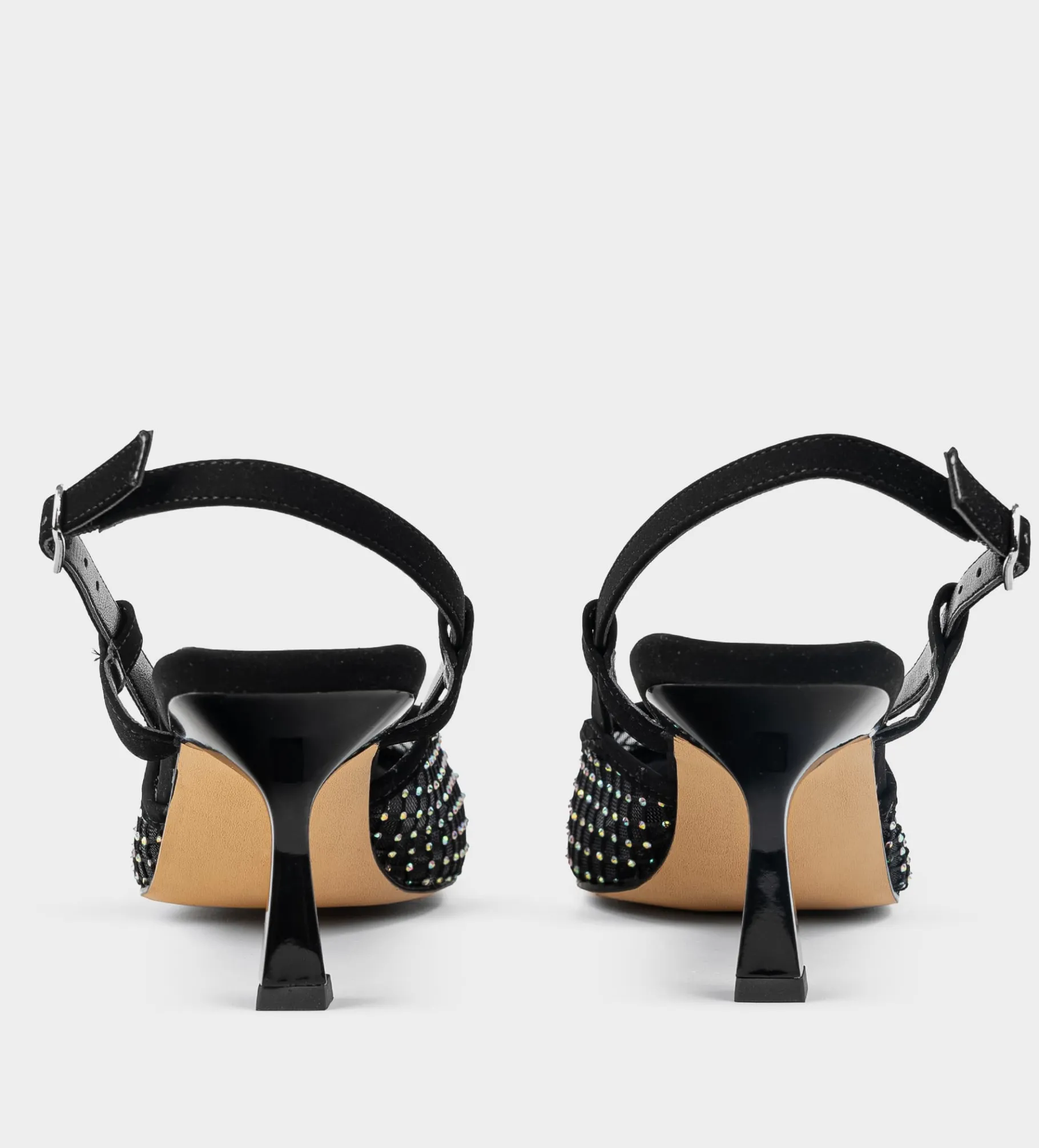 New SANDALIA DESTALONADA MALLA BRILLOS NEGRO Mujer Fiesta | Tacones Y Zapatillas
