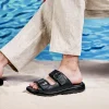 Fashion SANDALIA DOBLE CORREA PIEL NEGRO Hombre Sandalias