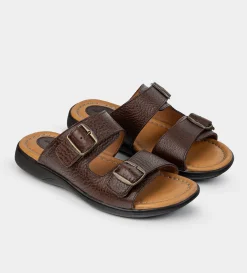 New SANDALIA DOBLE CORREA PIEL CAFÉ Hombre Sandalias