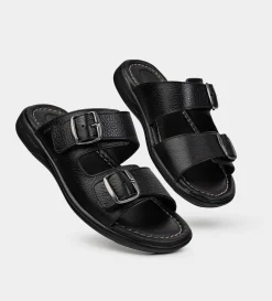 Fashion SANDALIA DOBLE CORREA PIEL NEGRO Hombre Sandalias