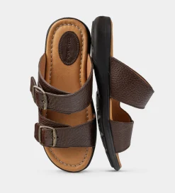 New SANDALIA DOBLE CORREA PIEL CAFÉ Hombre Sandalias