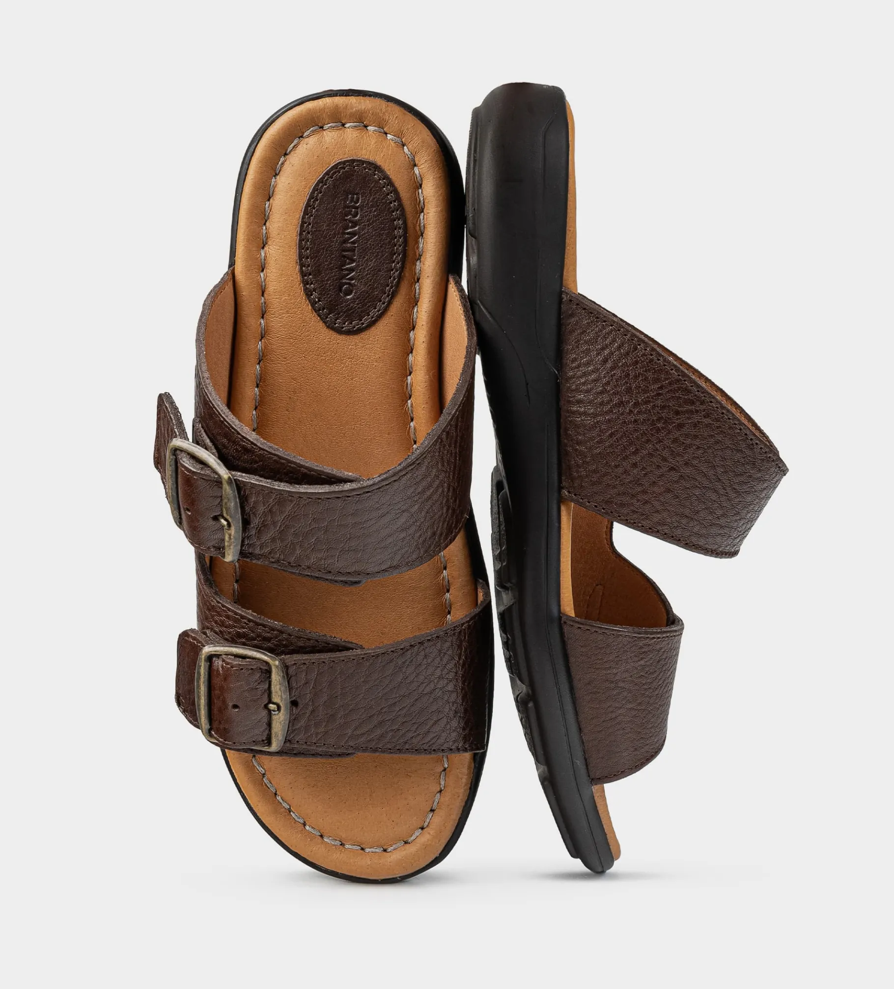 New SANDALIA DOBLE CORREA PIEL CAFÉ Hombre Sandalias
