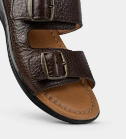 New SANDALIA DOBLE CORREA PIEL CAFÉ Hombre Sandalias