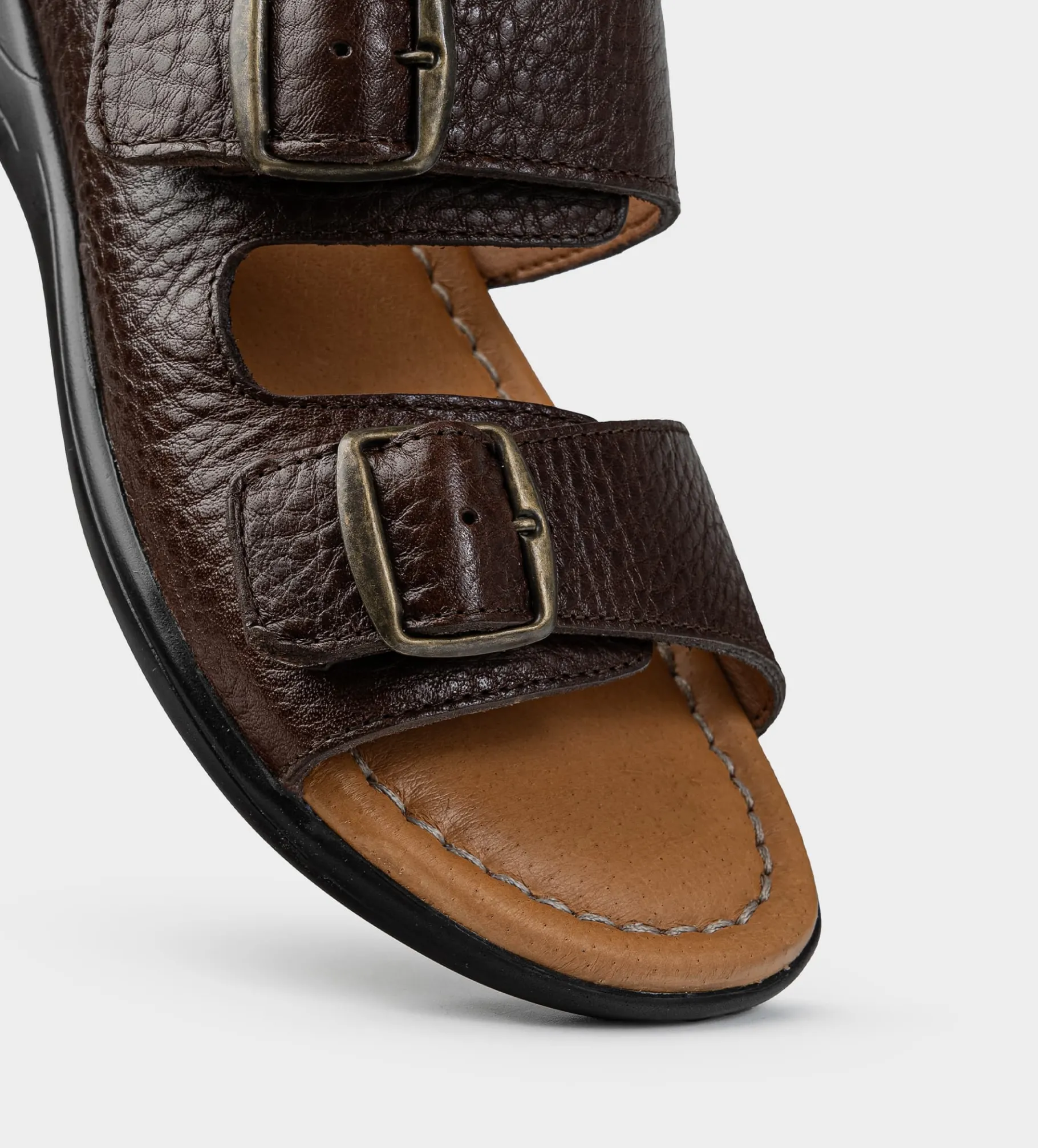 New SANDALIA DOBLE CORREA PIEL CAFÉ Hombre Sandalias