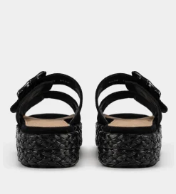 Fashion SANDALIA DOBLE HEBILLA GAMUZA NEGRO Mujer Sandalias Y Plataformas