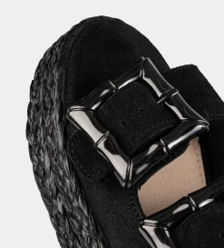 Fashion SANDALIA DOBLE HEBILLA GAMUZA NEGRO Mujer Sandalias Y Plataformas