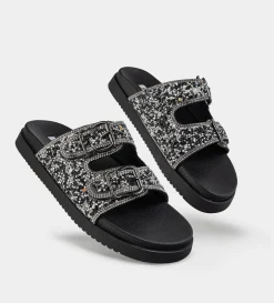 Discount SANDALIA DOBLE HEBILLAS BRILLOS NEGRO Mujer Sandalias Y Plataformas