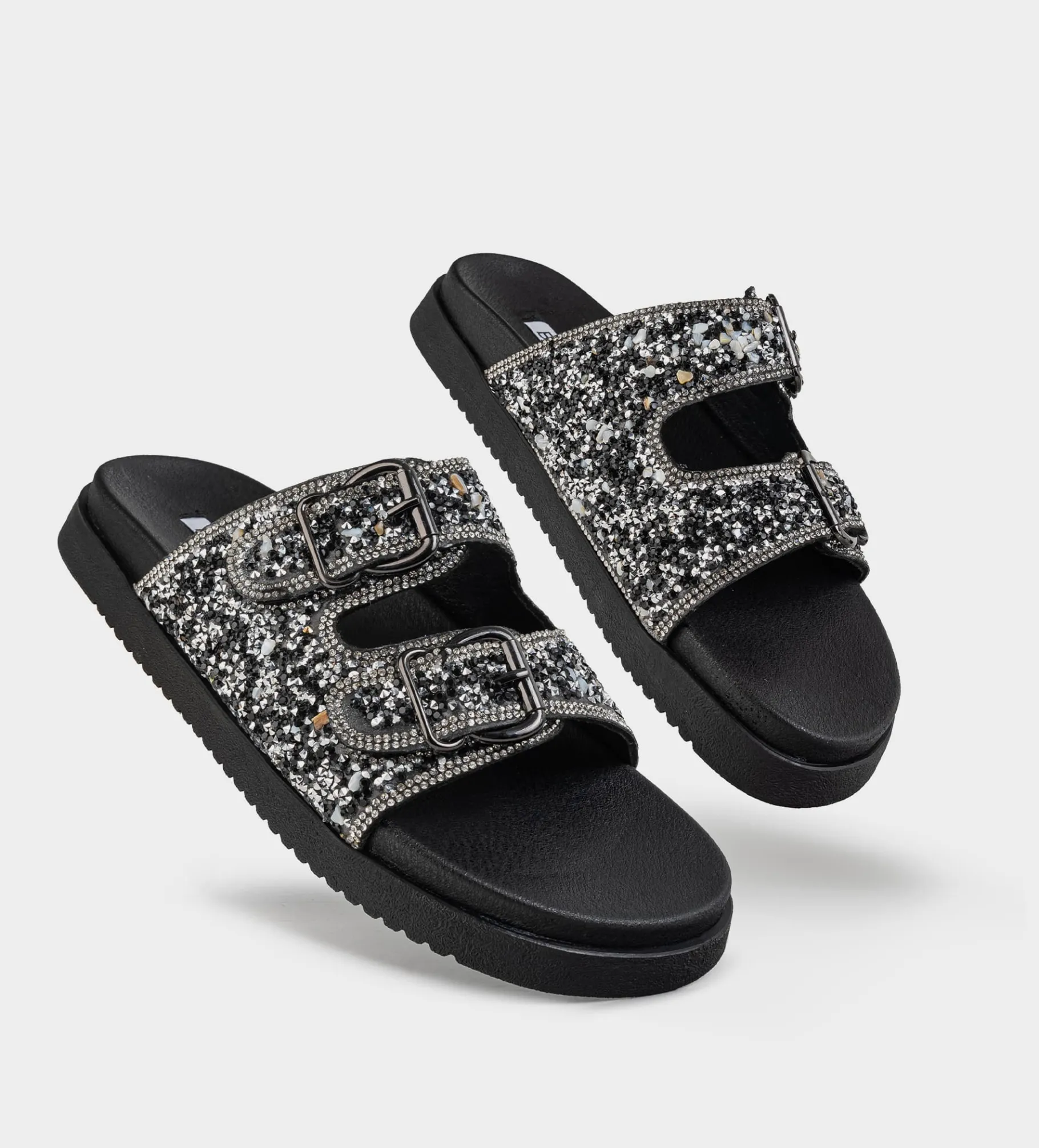 Discount SANDALIA DOBLE HEBILLAS BRILLOS NEGRO Mujer Sandalias Y Plataformas
