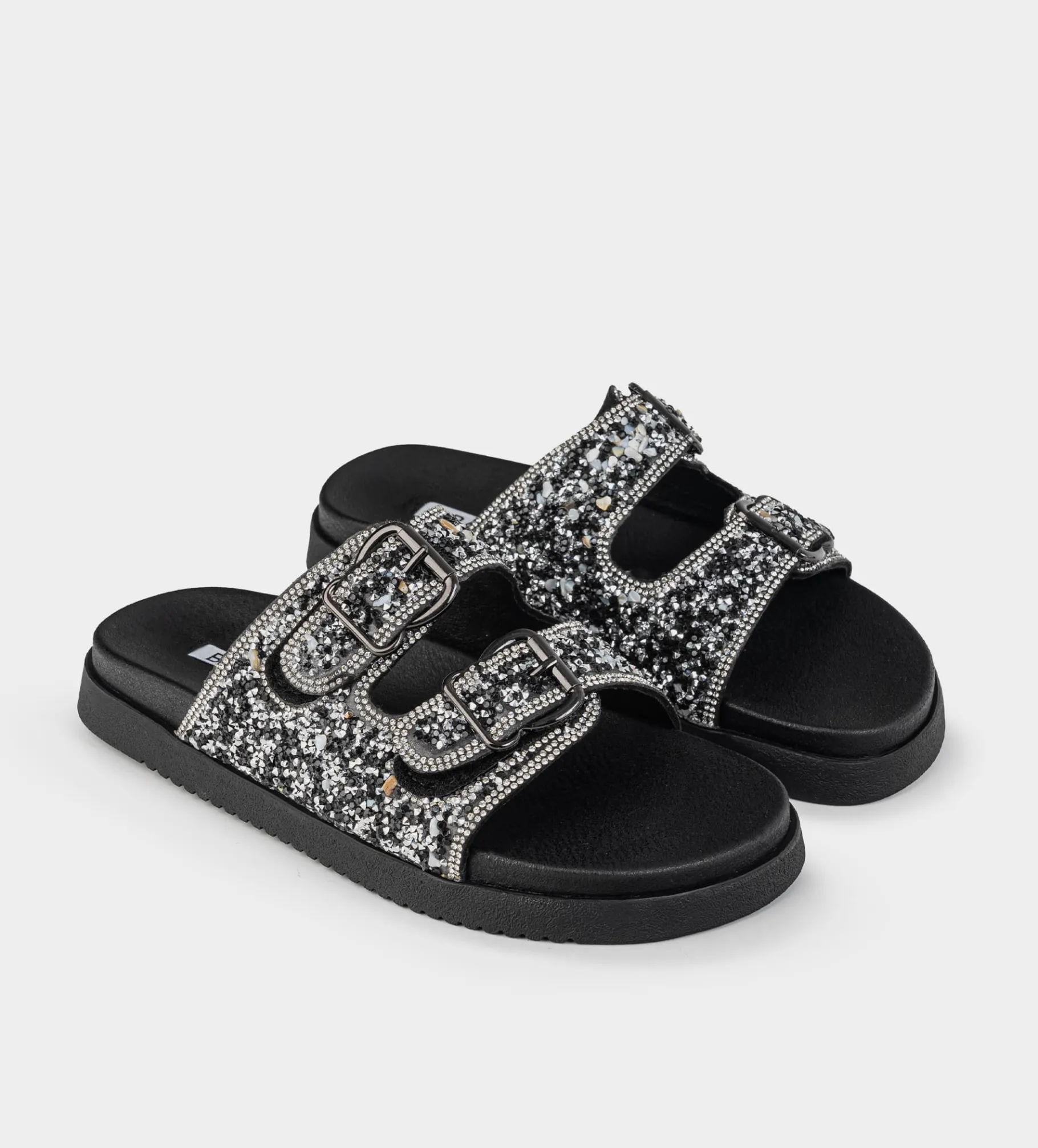 Discount SANDALIA DOBLE HEBILLAS BRILLOS NEGRO Mujer Sandalias Y Plataformas