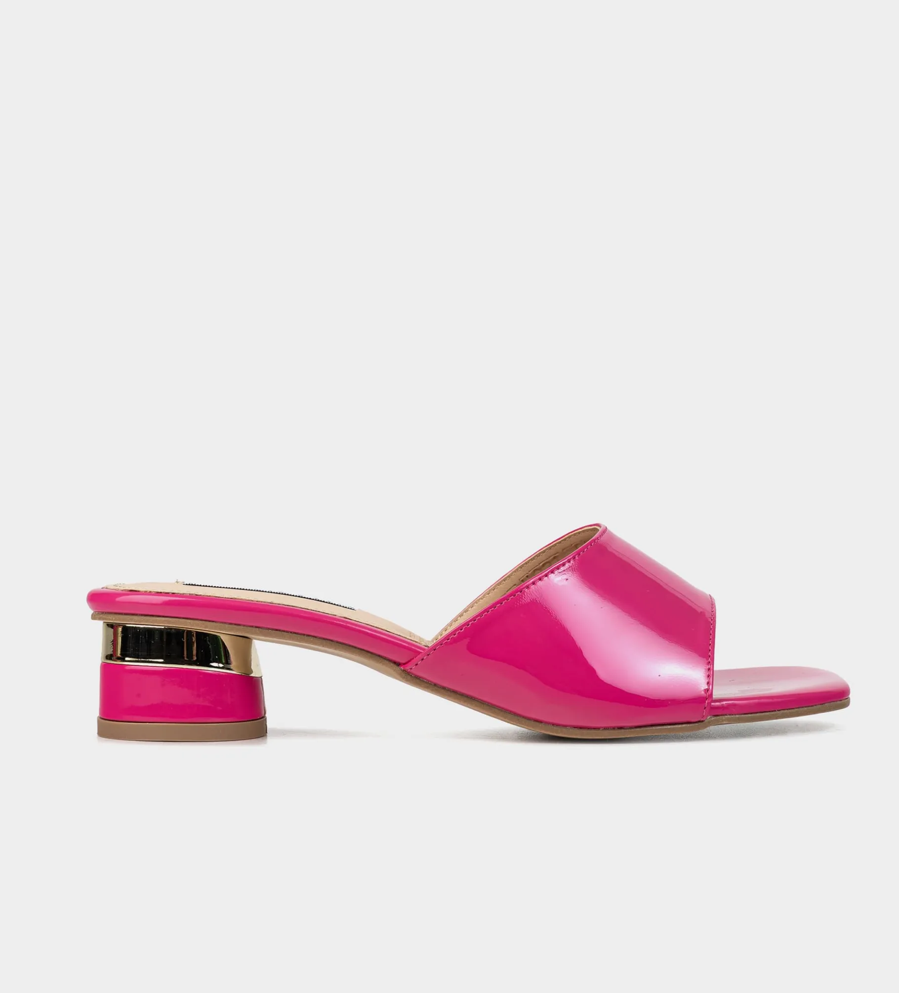 Fashion SANDALIA MULE TACÓN BAJO CHAROL ROSA Mujer Sandalias Y Plataformas