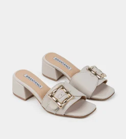 New SANDALIA MULE TACÓN PIEL BLANCO Mujer Fiesta | Sandalias Y Plataformas
