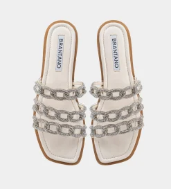 New SANDALIA PLANA MICA BRILLOS PLATA Mujer Sandalias Y Plataformas