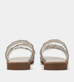 New SANDALIA PLANA MICA BRILLOS PLATA Mujer Sandalias Y Plataformas