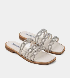 New SANDALIA PLANA MICA BRILLOS PLATA Mujer Sandalias Y Plataformas