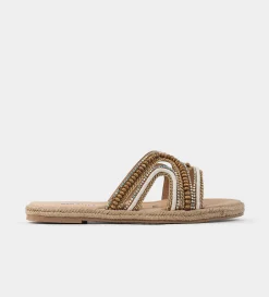 New SANDALIA PLANA PEDRERÍA BEIGE Mujer Sandalias Y Plataformas
