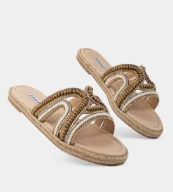 New SANDALIA PLANA PEDRERÍA BEIGE Mujer Sandalias Y Plataformas