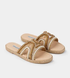 New SANDALIA PLANA PEDRERÍA BEIGE Mujer Sandalias Y Plataformas