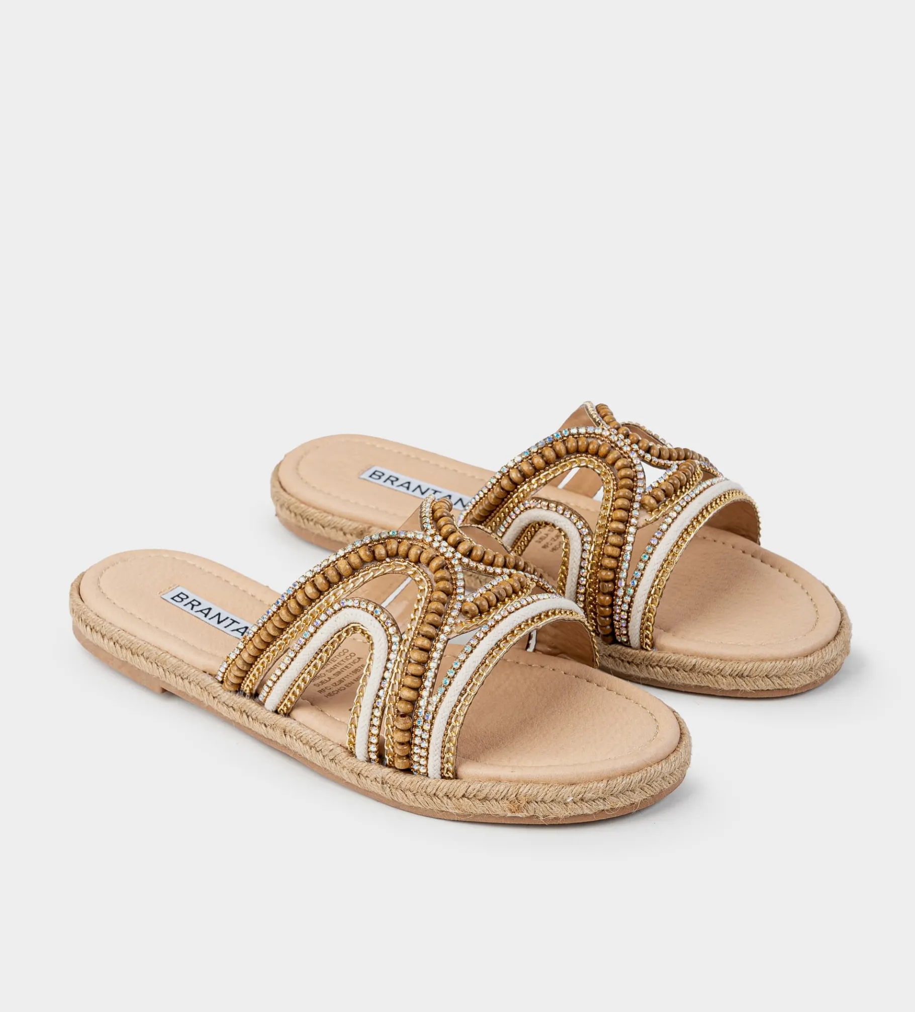 New SANDALIA PLANA PEDRERÍA BEIGE Mujer Sandalias Y Plataformas